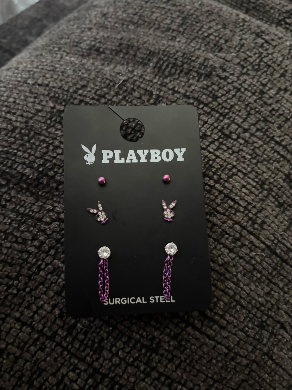 NWT!! 💖 PLAYBOY Purple Bunny Stud and Chain Earring Set 💖